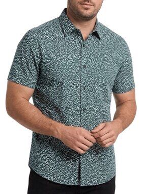 Michael Kors Short Sleeve Button Down Shirt Teal Dot Print Large Men